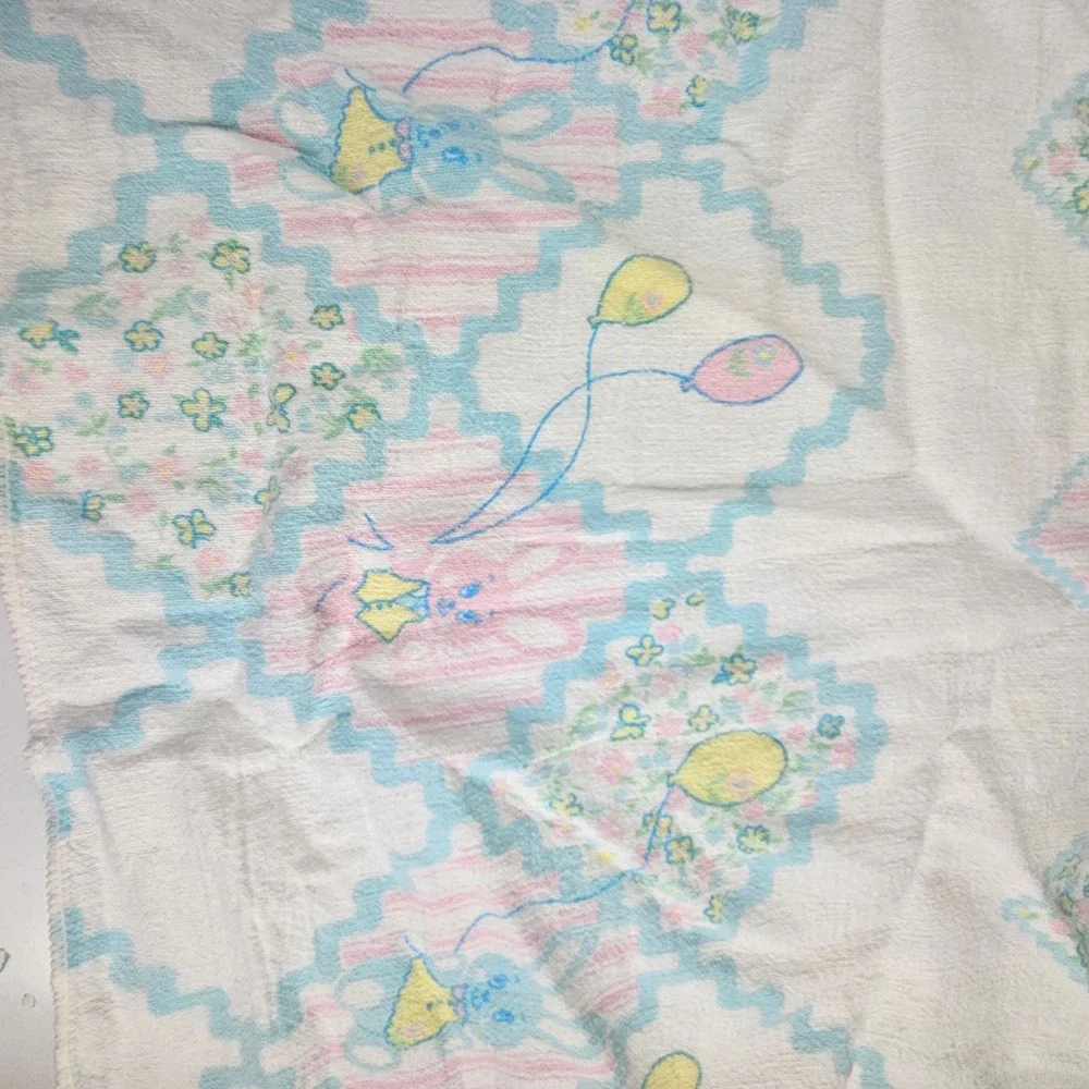 Vintage SNUZE Baby Receiving Blanket Pastel Bunny Balloon Floral 34x26
